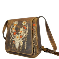 Bolsa Feminina Goyazes Couro Dallas Ocre-Bol Com Bordado Ref: B-2402-3