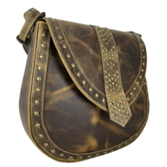 Bolsa Feminina Goyazes Couro Dallas Ocre Com Franjas E Tachinhas Ref:B-2502-3