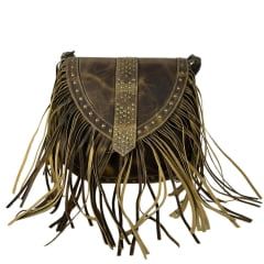 Bolsa Feminina Goyazes Couro Dallas Ocre Com Franjas E Tachinhas Ref:B-2502-3
