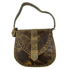 Bolsa Feminina Goyazes Couro Dallas Ocre Com Franjas E Tachinhas Ref:B-2502-3