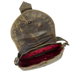 Bolsa Feminina Goyazes Couro Dallas Ocre Com Franjas E Tachinhas Ref:B-2502-3