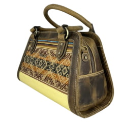 Bolsa Feminina Goyazes Couro Dallas Ocre Tecido Inca Ref:B-2511-3
