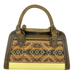 Bolsa Feminina Goyazes Couro Dallas Ocre Tecido Inca Ref:B-2511-3