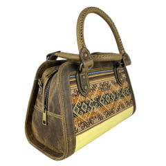 Bolsa Feminina Goyazes Couro Dallas Ocre Tecido Inca Ref:B-2511-3