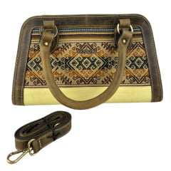 Bolsa Feminina Goyazes Couro Dallas Ocre Tecido Inca Ref:B-2511-3