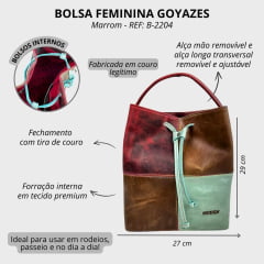 Bolsa Feminina Goyazes Couro Dallas Pinhão - Bo - Pull Up Brown Com Tirinha Azul Claro REF: B-2204