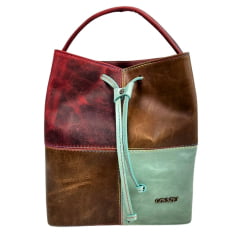 Bolsa Feminina Goyazes Couro Dallas Pinhão - Bo - Pull Up Brown Com Tirinha Azul Claro REF: B-2204