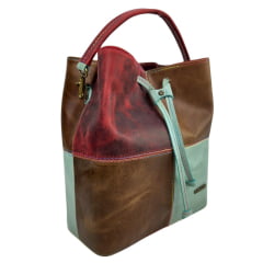 Bolsa Feminina Goyazes Couro Dallas Pinhão - Bo - Pull Up Brown Com Tirinha Azul Claro REF: B-2204