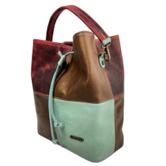 Bolsa Feminina Goyazes Couro Dallas Pinhão - Bo - Pull Up Brown Com Tirinha Azul Claro REF: B-2204