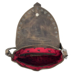 Bolsa Feminina Goyazes Couro Dallas Tabaco Couro Pelo Bovino Café Com Franjas E Tachinhas Prata Ref: B-2508-8