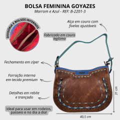 Bolsa Feminina Goyazes Couro Dallas Terra/Bufalo Marinho - REF: B-2201-3