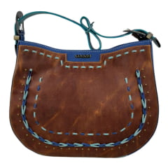 Bolsa Feminina Goyazes Couro Dallas Terra/Bufalo Marinho - REF: B-2201-3