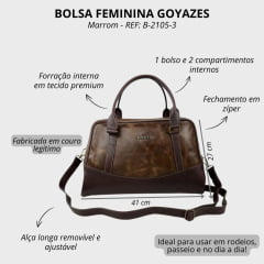 Bolsa Feminina Goyazes Couro Mustang Tabaco/Café - REF: B-2302-3