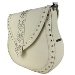 Bolsa Feminina Goyazes Couro Off White Com Franjas E Tachinhas Prata Ref: B-2502-6