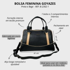 Bolsa Feminina Goyazes Couro Pit Stop Preto/Bege - REF: B-2302-1