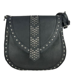 Bolsa Feminina Goyazes Couro Pit Stop Preto Com Franjas E Tachinhas Prata Ref: B-2502-1