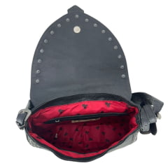 Bolsa Feminina Goyazes Couro Pit Stop Preto Com Franjas E Tachinhas Prata Ref: B-2502-1