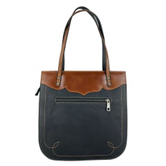 Bolsa Feminina Goyazes Couro Pit Stop Preto Couro Atlanta Caramelo Com Bordado Florão Ref:B-2506-1