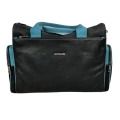 Bolsa Feminina Goyazes Grande 100% Couro Pit Stop Preto - B Destroyer Azul C/ Logo de Metal - Ref.B-2410-1