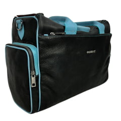 Bolsa Feminina Goyazes Grande 100% Couro Pit Stop Preto - B Destroyer Azul C/ Logo de Metal - Ref.B-2410-1