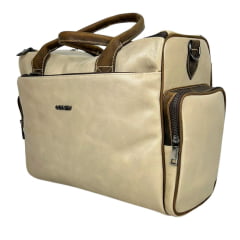 Bolsa Feminina Goyazes Grande 100% Couro Waco Off White Dallas Tabaco - B Logo Metal - Ref. B-2410-4