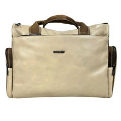 Bolsa Feminina Goyazes Grande 100% Couro Waco Off White Dallas Tabaco - B Logo Metal - Ref. B-2410-4