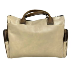 Bolsa Feminina Goyazes Grande 100% Couro Waco Off White Dallas Tabaco - B Logo Metal - Ref. B-2410-4