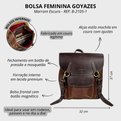 Bolsa Mochila Feminina Goyazes Couro Dallas Terra/Mustang Café - REF: B-2105-1