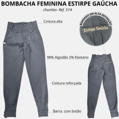 Bombacha Feminina Estirpe Gaúcha Laço Prenda Chumbo Com Bordado Logo Dourado Ref. 514