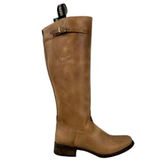 Bota Gaúcha Beretta Feminina Montaria Couro Fóssil Madeira- Solado Montana Ref:3006