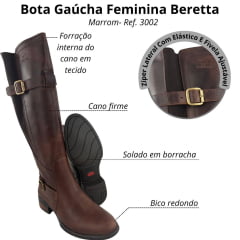 Bota Montaria Feminina Beretta Fóssil Havana Zíper Elástico Fivelas No Cano Solado Montana - Ref:3002