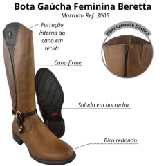 Bota Montaria Feminina Beretta Castor/Café Zíper Solado Montana - Ref:3005
