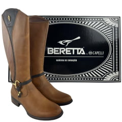 Bota Montaria Feminina Beretta Castor/Café Zíper Solado Montana - Ref:3005