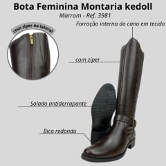 Bota Montaria Feminina Kedoll Arara Brasil Brown Com Fivela Dourada Ref: 3981