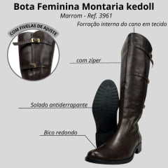 Bota Montaria Feminina Kedoll Arara Brasil Café Marrom Com Fivelas Douradas Ref: 3961