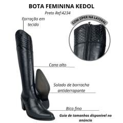 Bota Montaria Feminina Kedoll Preta Bico Fino Ref:4234
