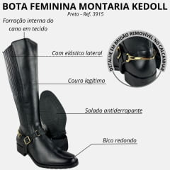 Bota Montaria Feminina Kedoll Preta Com Detalhes Bridão Removível Ref: 3915
