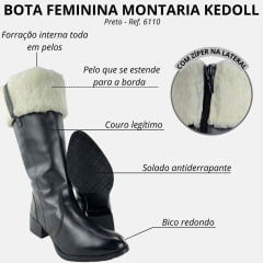 Bota Montaria Feminina Kedoll Preta Forrada Com Pelo Branco Ref. 6110