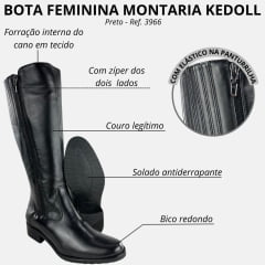 Bota Montaria Feminina Kedoll Preto com Zíper Dos Dois Lados Ref: 3966