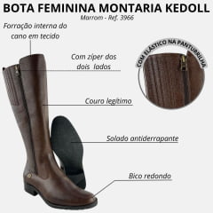 Bota Montaria Feminina Kedoll Tabaco Com Zíper Dos Dois Lados Ref: 3966