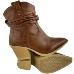 Bota Texana Feminina Kedoll Arara Brasil Bico Fino Macadâmia Cano Baixo Zíper - Ref:3117