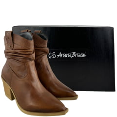 Bota Texana Feminina Kedoll Arara Brasil Bico Fino Macadâmia Cano Baixo Zíper - Ref:3117
