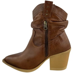 Bota Texana Feminina Kedoll Arara Brasil Bico Fino Macadâmia Cano Baixo Zíper - Ref:3117