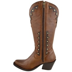 Bota Texana Feminina Kedoll Arara Brasil Bico Fino Macadâmia/Tabaco Zíper Detalhe Marrom/Dourado - Ref:2737
