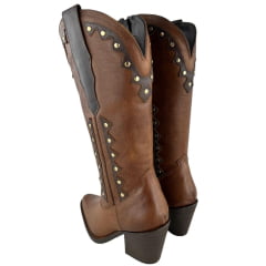 Bota Texana Feminina Kedoll Arara Brasil Bico Fino Macadâmia/Tabaco Zíper Detalhe Marrom/Dourado - Ref:2737