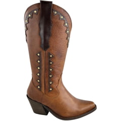 Bota Texana Feminina Kedoll Arara Brasil Bico Fino Macadâmia/Tabaco Zíper Detalhe Marrom/Dourado - Ref:2737