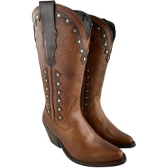 Bota Texana Feminina Kedoll Arara Brasil Bico Fino Macadâmia/Tabaco Zíper Detalhe Marrom/Dourado - Ref:2737