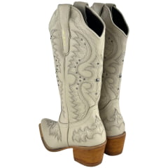Bota Texana Feminina Vimar Bico Fino Couro Milano Gelo Tachinha Prata Sola Luchese Natural 10287