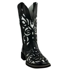 Bota Texana Feminina Big Bull Couro Fóssil/Preto Bordado Laser Fundo Prata REF: 909-L897