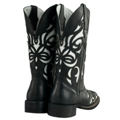 Bota Texana Feminina Big Bull Couro Fóssil/Preto Bordado Laser Fundo Prata REF: 909-L897